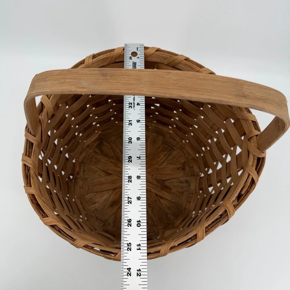 Vintage Handwoven Basket With Handle Rustic Farmhouse Cottage Decor Americana